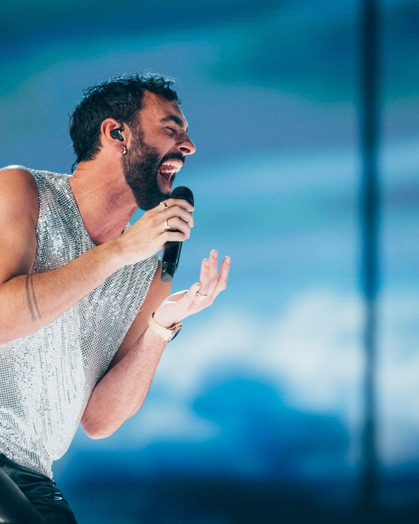Marco Mengoni rehearsing Due Vite for Italy at the Second Rehearsal of the Grand Final at Liverpool Arena