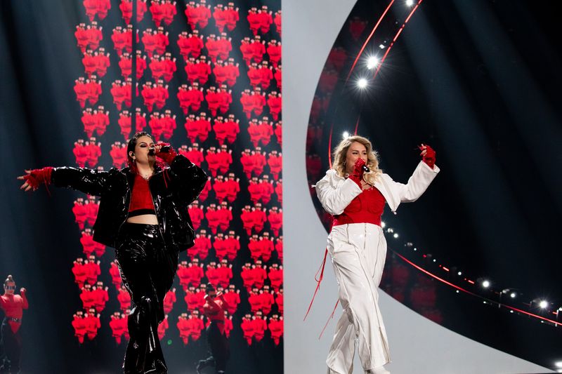 Teya & Salena rehearsing Who The Hell Is Edgar? for Austria at the Second Rehearsal of the Second Semi-Final at Liverpool Arena
