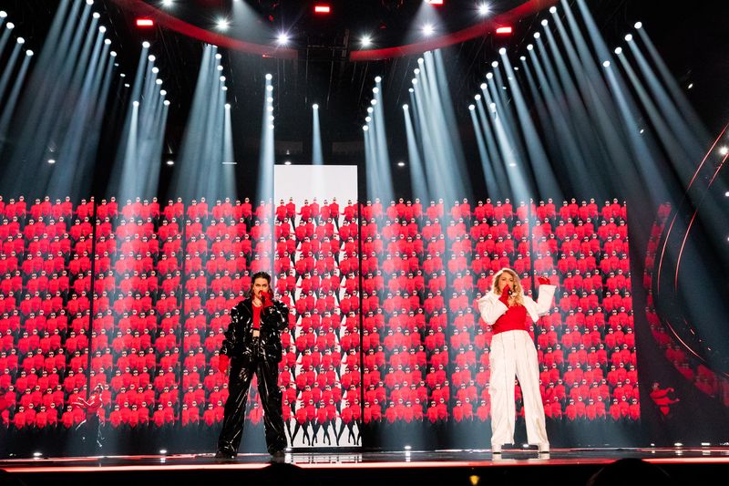Teya & Salena rehearsing Who The Hell Is Edgar? for Austria at the Second Rehearsal of the Second Semi-Final at Liverpool Arena
