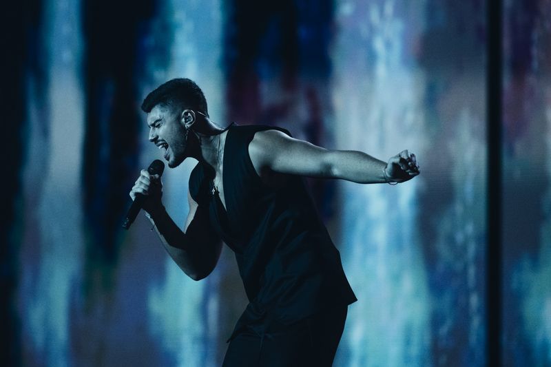 Andrew Lambrou rehearsing Break A Broken Heart for Cyprus at the Second Rehearsal of the Second Semi-Final at Liverpool Arena