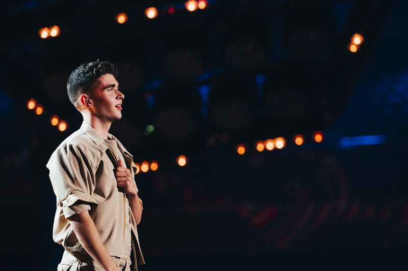 Victor Vernicos rehearsing What They Say for Greece at the Second Rehearsal of the Second Semi-Final at Liverpool Arena
