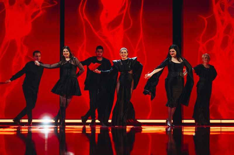 Albina & Familja Kelmendi rehearsing Duje for Albania at the Second Rehearsal of the Second Semi-Final at Liverpool Arena