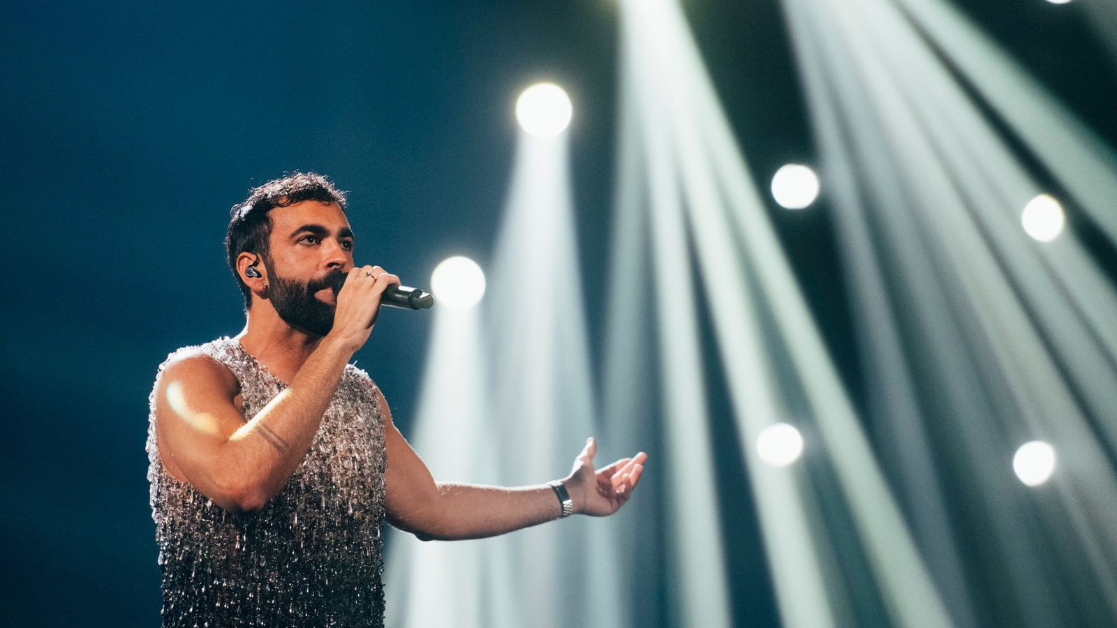 Marco Mengoni rehearsing Due Vite for Italy at the Second Rehearsal of the Grand Final at Liverpool Arena