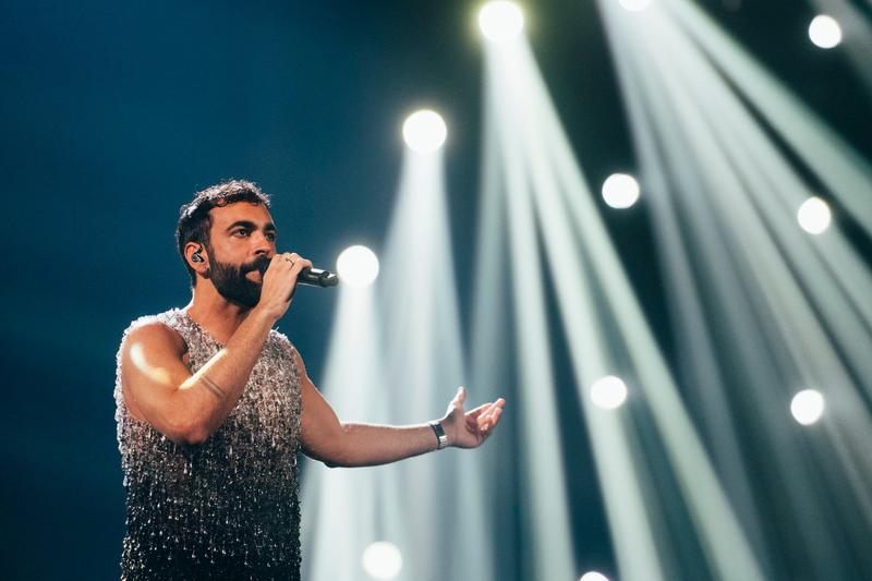 Marco Mengoni rehearsing Due Vite for Italy at the Second Rehearsal of the Grand Final at Liverpool Arena