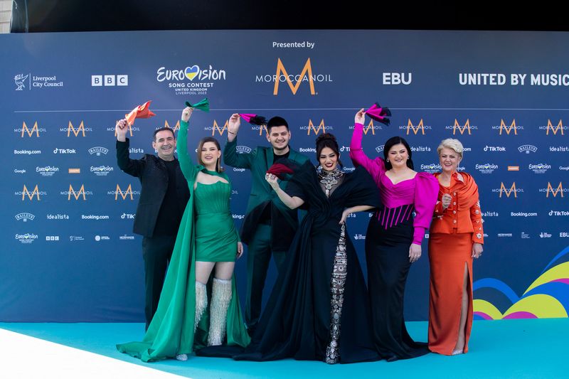 Albina & Familja Kelmendi from Albania attending the Turquoise Carpet event at St. George’s Hall, Liverpool.