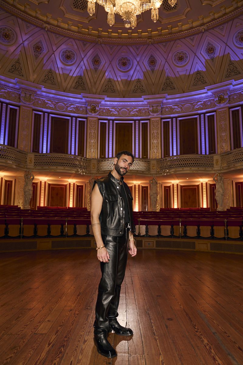 Marco Mengoni from Italy attending the Turquoise Carpet event at St. George’s Hall, Liverpool.