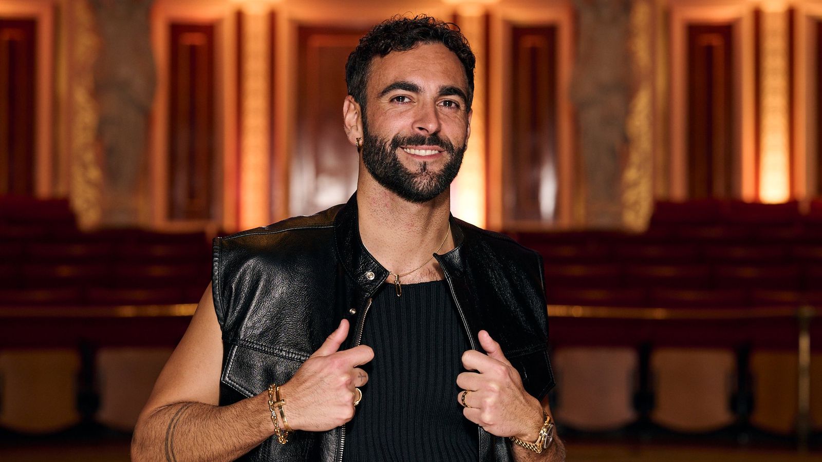 Marco Mengoni from Italy attending the Turquoise Carpet event at St. George’s Hall, Liverpool.