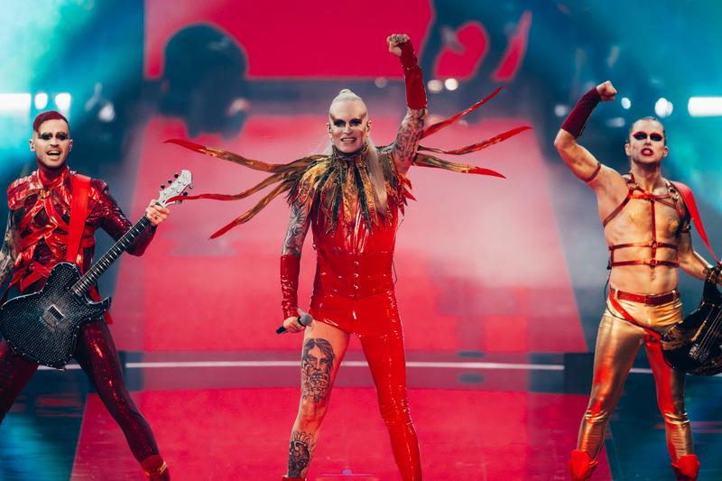 Lord of the Lost from Germany performed Blood & Glitter at the First Semi-Final at Liverpool Arena