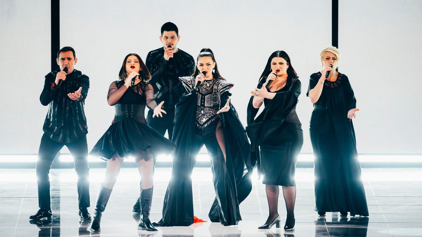 Albina & Familja Kelmendi performing Duje for Albania at the Second Semi-Final at Liverpool Arena