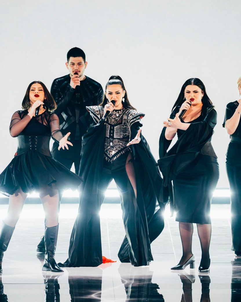 Albina & Familja Kelmendi performing Duje for Albania at the Second Semi-Final at Liverpool Arena