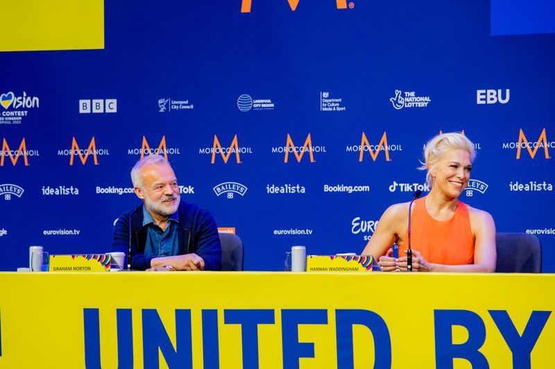 Our Eurovision Song Contest 2023 hosts attend the official press conference at Liverpool Arena.