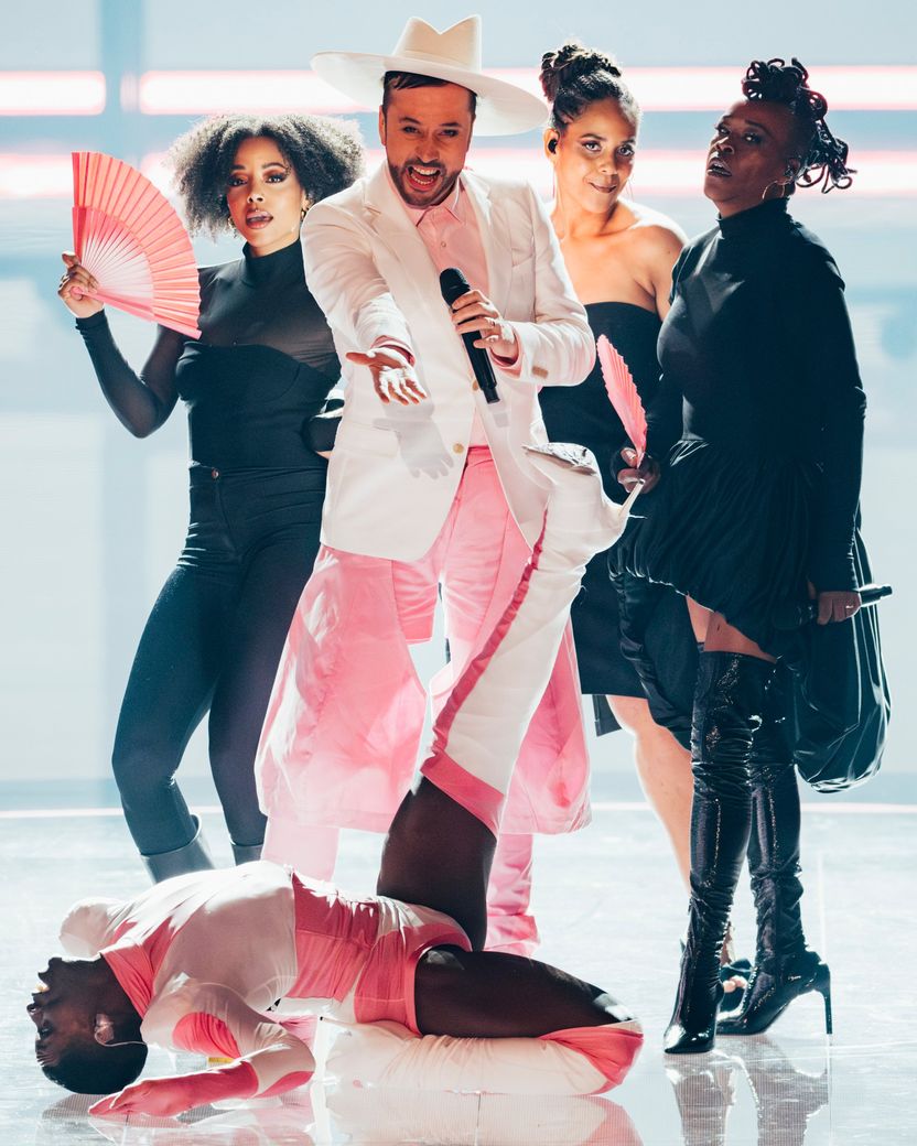 Gustaph performing Because Of You for Belgium at the Grand Final at Liverpool Arena
