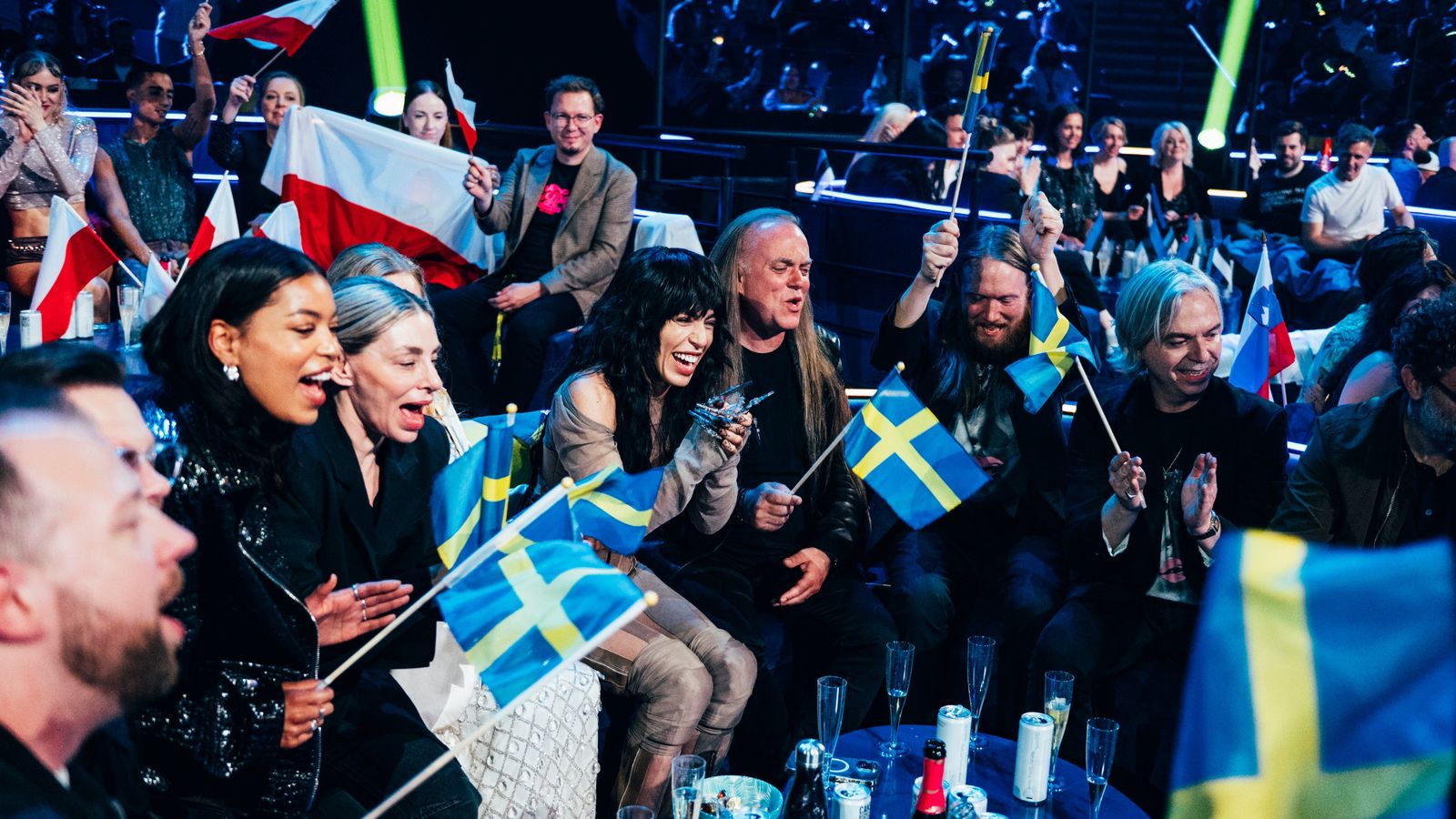 Loreen and Team Sweden in the Green Room during the Eurovision Song Contest 2023 Grand Final in Liverpool