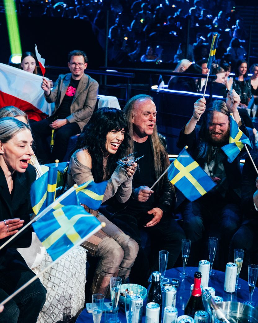 Loreen and Team Sweden in the Green Room during the Eurovision Song Contest 2023 Grand Final in Liverpool