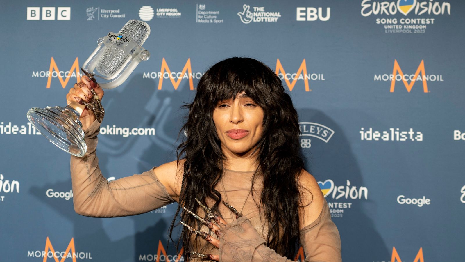 The Eurovision 2023 winner Loreen attending the winner’s press conference at Liverpool Arena