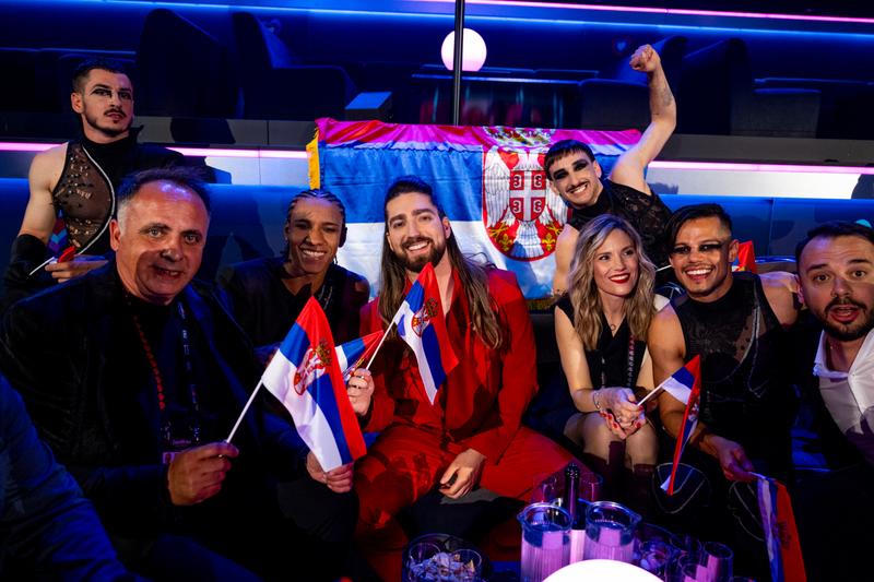 Prins representing Serbia in the Green Room of the Basel 2025 Second Semi-Final