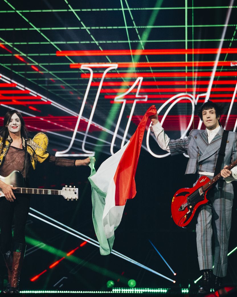 Lucio Corsi walking the Basel 2025 Flag Parade for Italy with Tommaso Ottomano