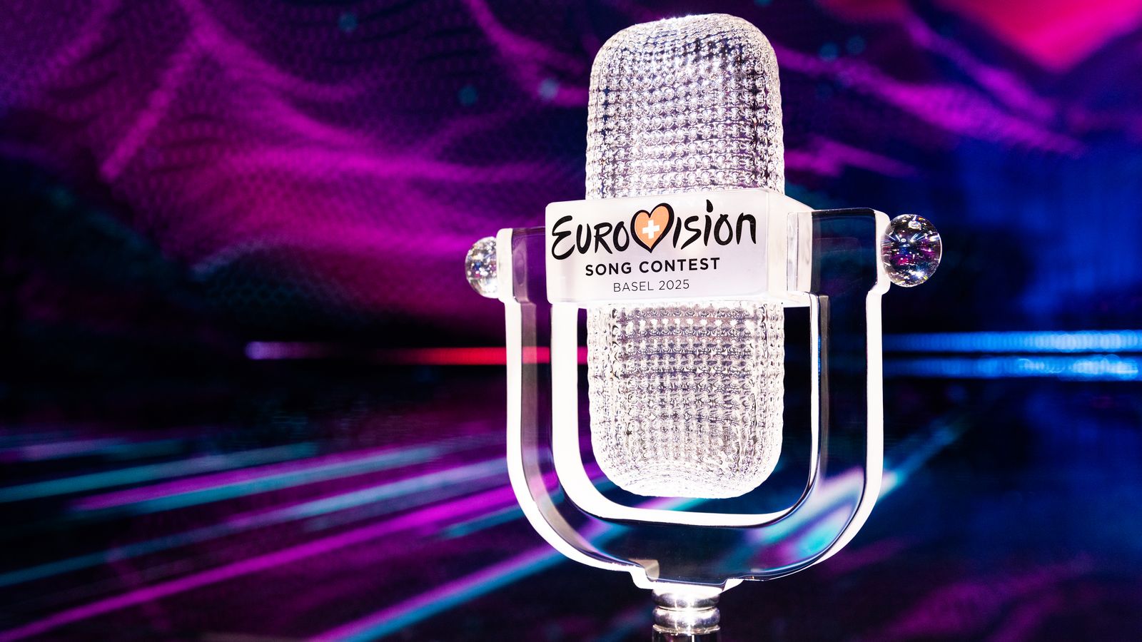 The trophy of the 69th Eurovision Song Contest at St. Jakobshalle in Basel