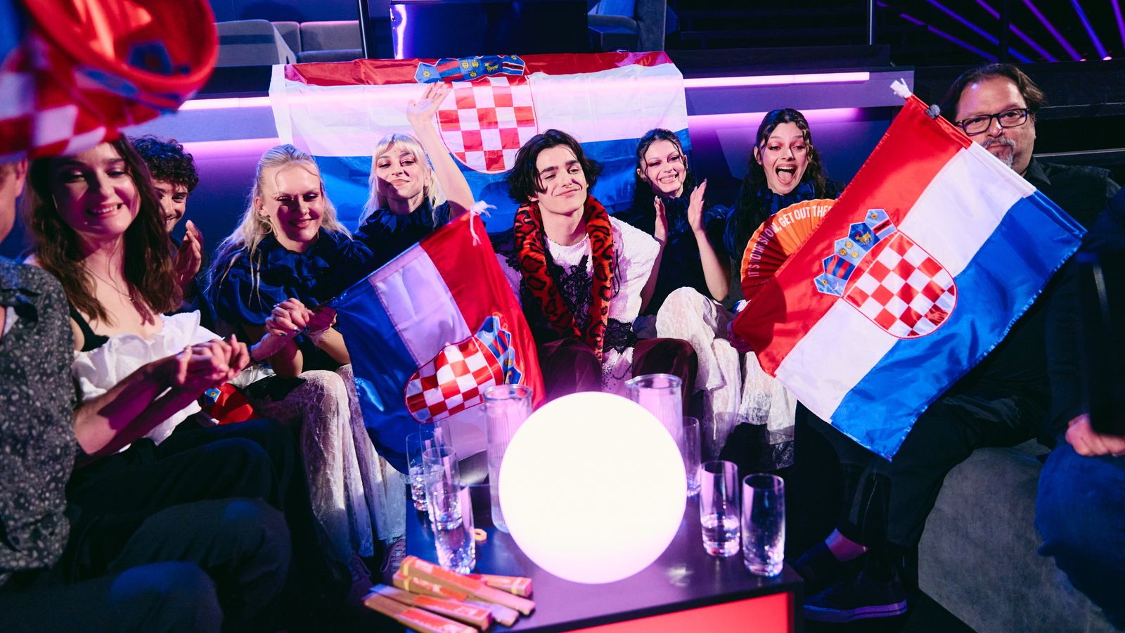Marko Bošnjak representing Croatia in the Green Room of the Basel 2025 First Semi-Final