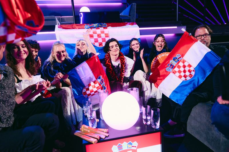 Marko Bošnjak representing Croatia in the Green Room of the Basel 2025 First Semi-Final