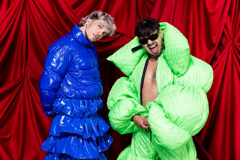 Baby Lasagna and Käärijä at the official Eurovision Portrait Studio in St. Jakobshalle, Basel