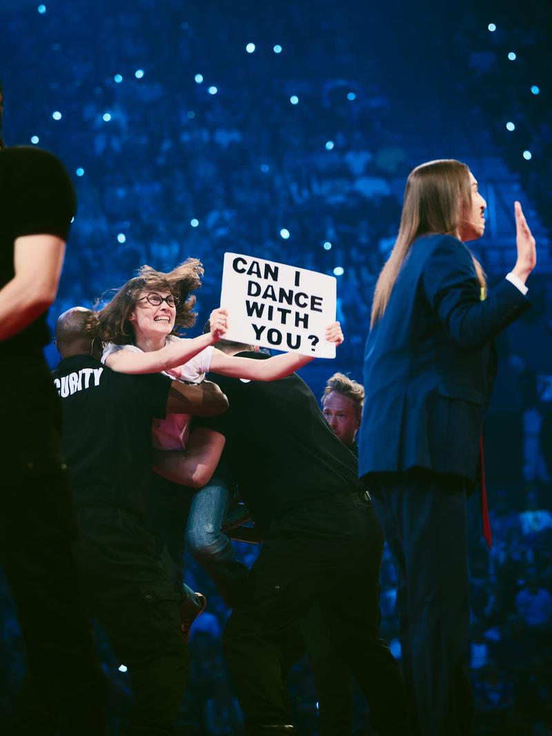 Tommy Cash performing Espresso Macchiato for Estonia at the Grand Final of the Eurovision Song Contest 2025 