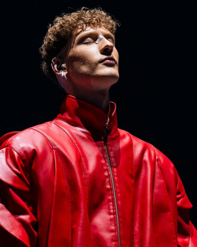 Silvester Belt rehearsing Luktelk for Lithuania at the First Rehearsal of the First Semi-Final at Malmö Arena