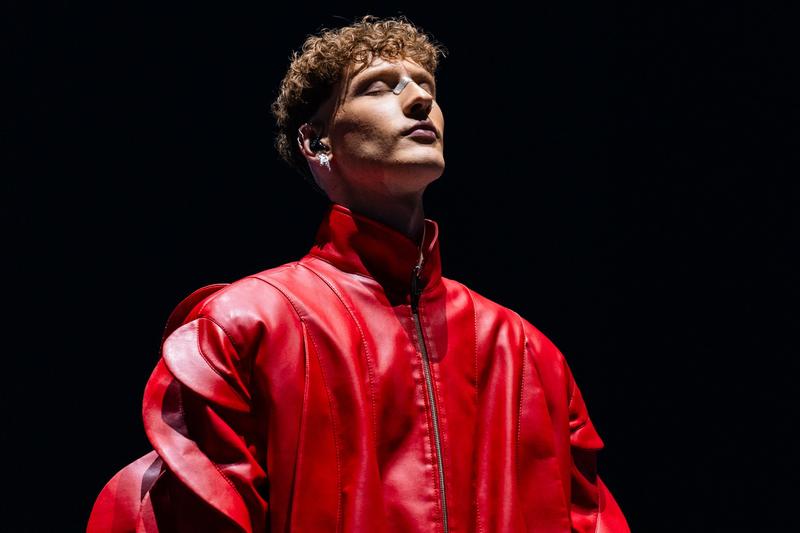 Silvester Belt rehearsing Luktelk for Lithuania at the First Rehearsal of the First Semi-Final at Malmö Arena