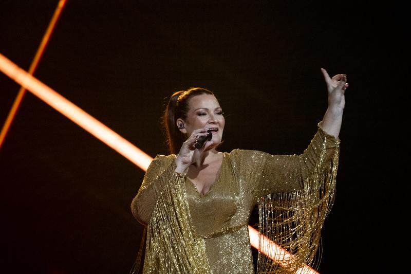 Hera Björk rehearsing Scared of Heights for Iceland at the First Rehearsal of the First Semi-Final at Malmö Arena