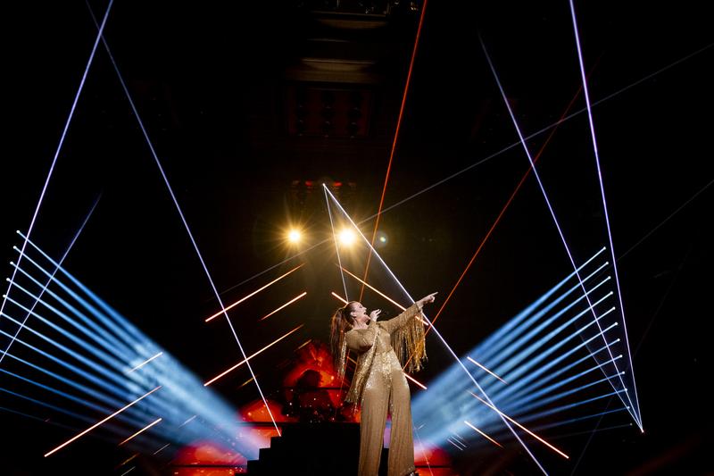 Hera Björk rehearsing Scared of Heights for Iceland at the First Rehearsal of the First Semi-Final at Malmö Arena