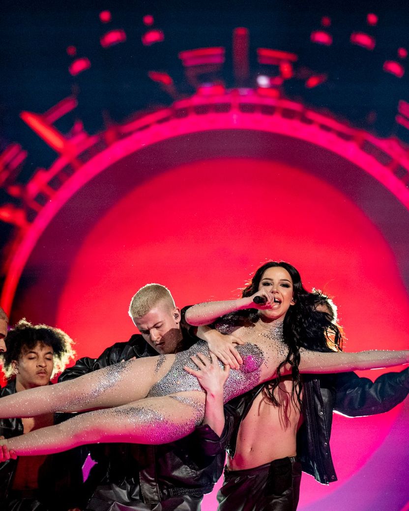 Sarah Bonnici rehearsing Loop for Malta at the First Rehearsal of the Second Semi-Final at Malmö Arena