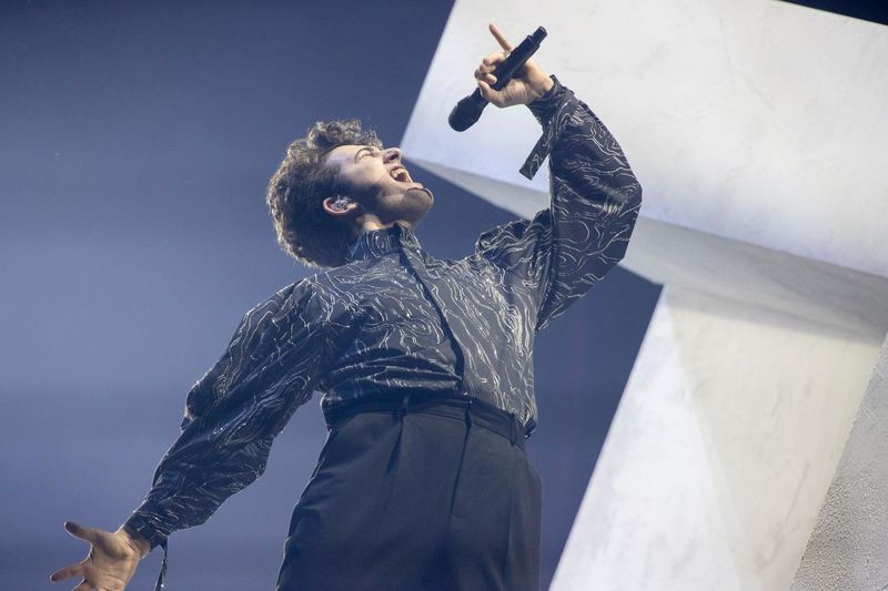 Gjon’s Tears performing for Switzerland at the Grand Final of Eurovision Song Contest 2021, at Rotterdam Ahoy