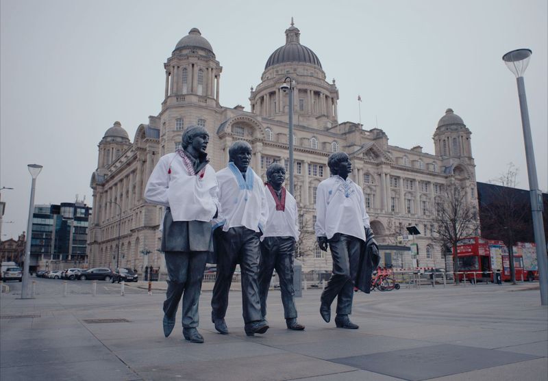 Fab Four statue on the Pier Head in Liverpool