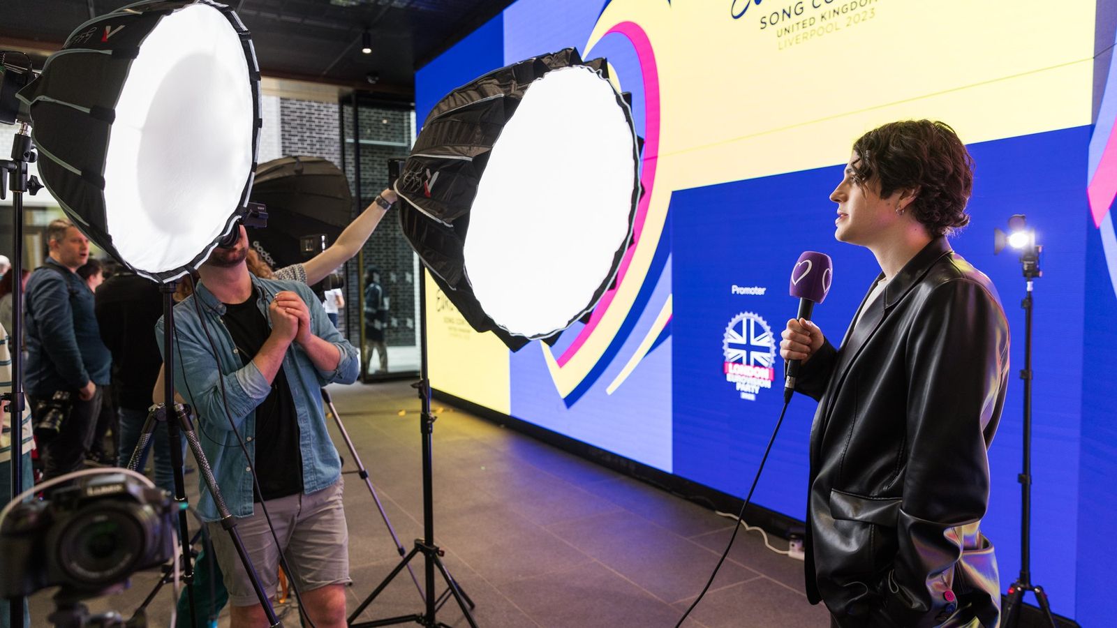Luke Black being interviewed at the London Eurovision Party 2023
