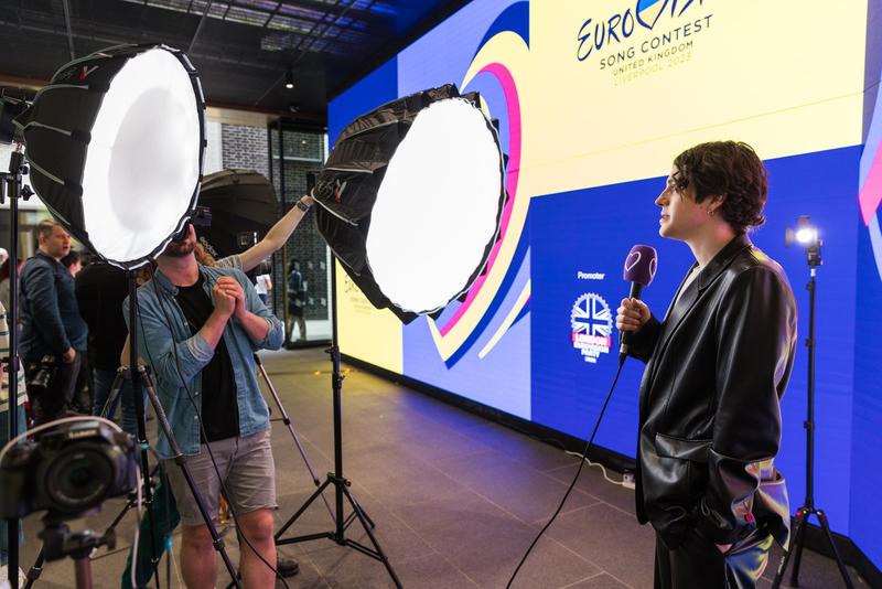 Luke Black being interviewed at the London Eurovision Party 2023