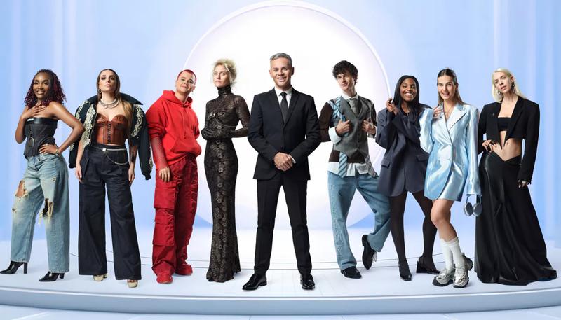 The 8 Eurosong 2025 acts, along with host Peter Van de Veire